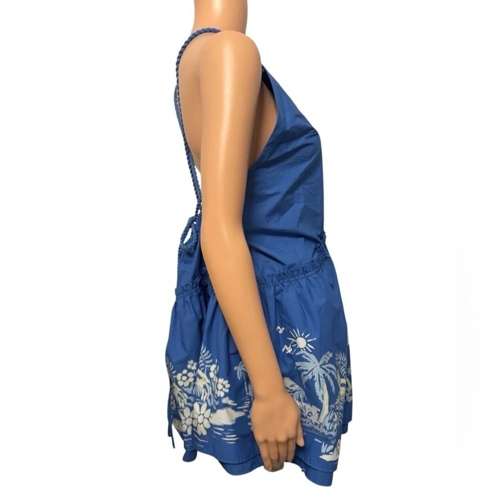 Free People Indigo Deserted Island Floral Neck Backless Mini Dress- Size Medium